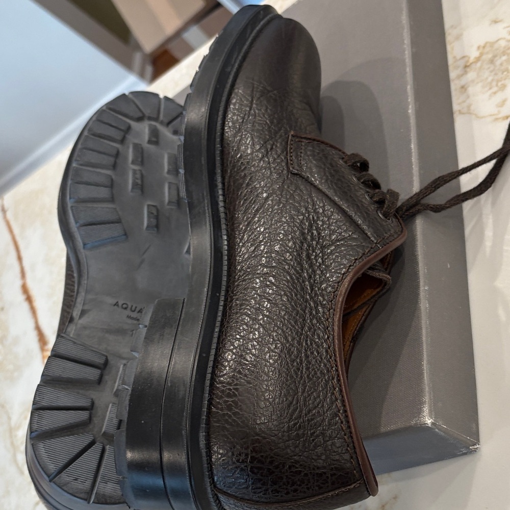 Aquatalia Dark Brown Leather Men's Tucker Oxfords Weatherproof Made in Italy - Picture 11 of 12